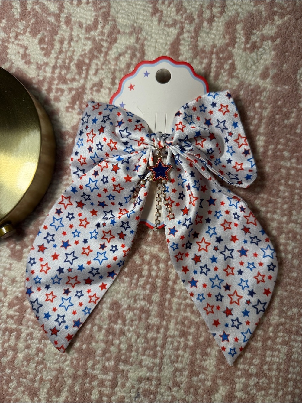 Star-Print Red White & Blue Hair Bow with Charm